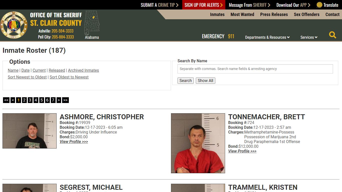 Inmate Roster (180) - St. Clair County Sheriff's Office